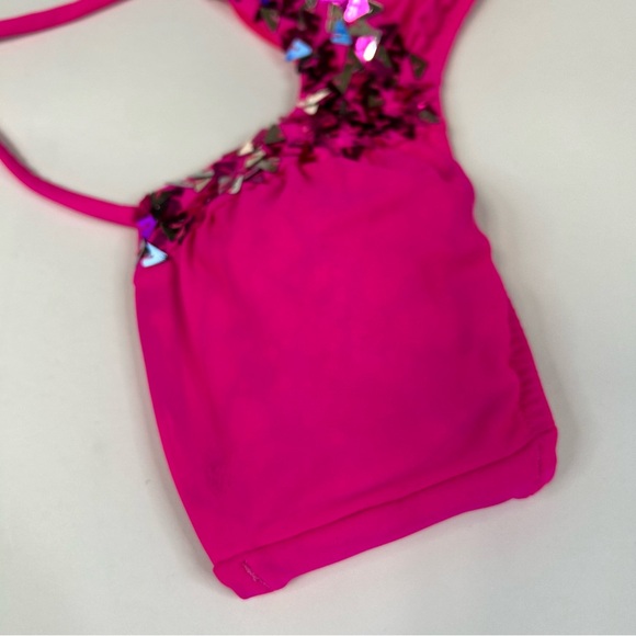 Y2K Victorias Secret Bikini Set Size XS Totally Beachin Sequins Black Pink #1196 - Picture 11 of 11